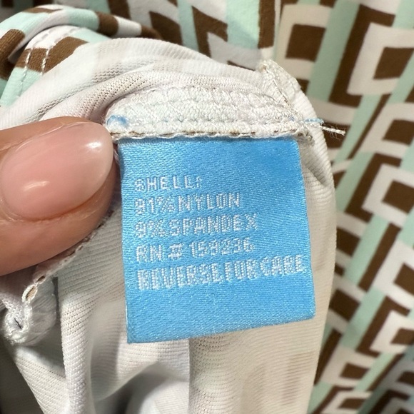 J.McLaughlin Catalina Cloth Geometric Shirt Dress Brown Mint - Picture 2 of 5